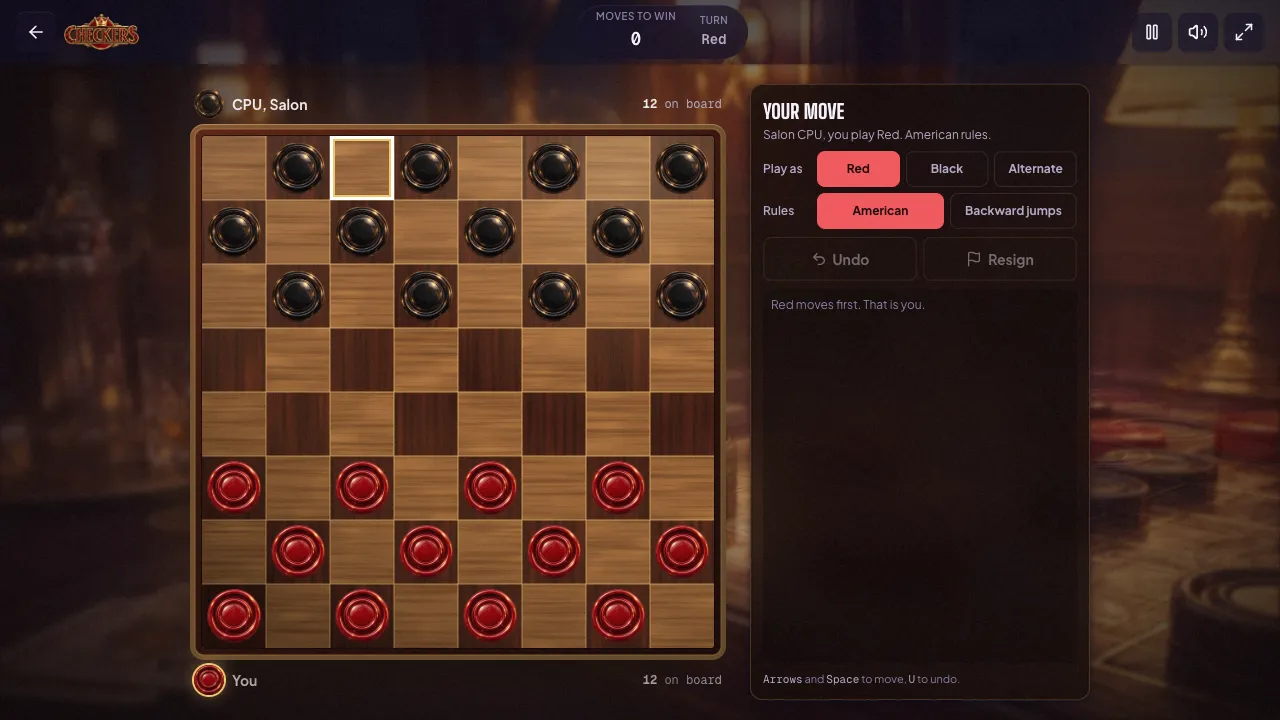 checkers gameplay, moment 3