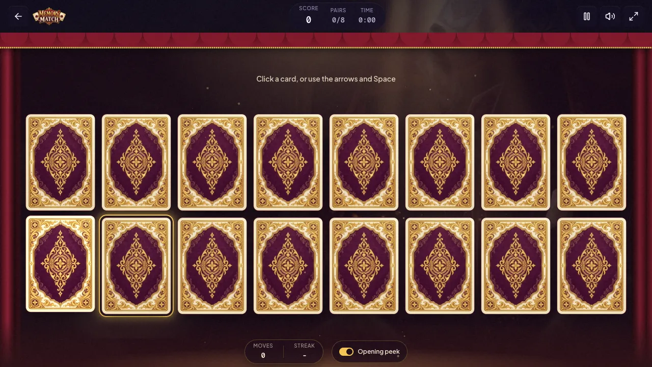 memory match gameplay, moment 1