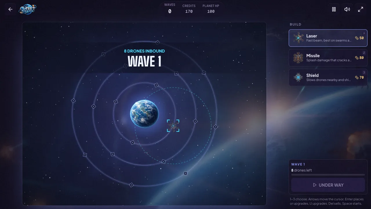orbit defense gameplay, moment 1