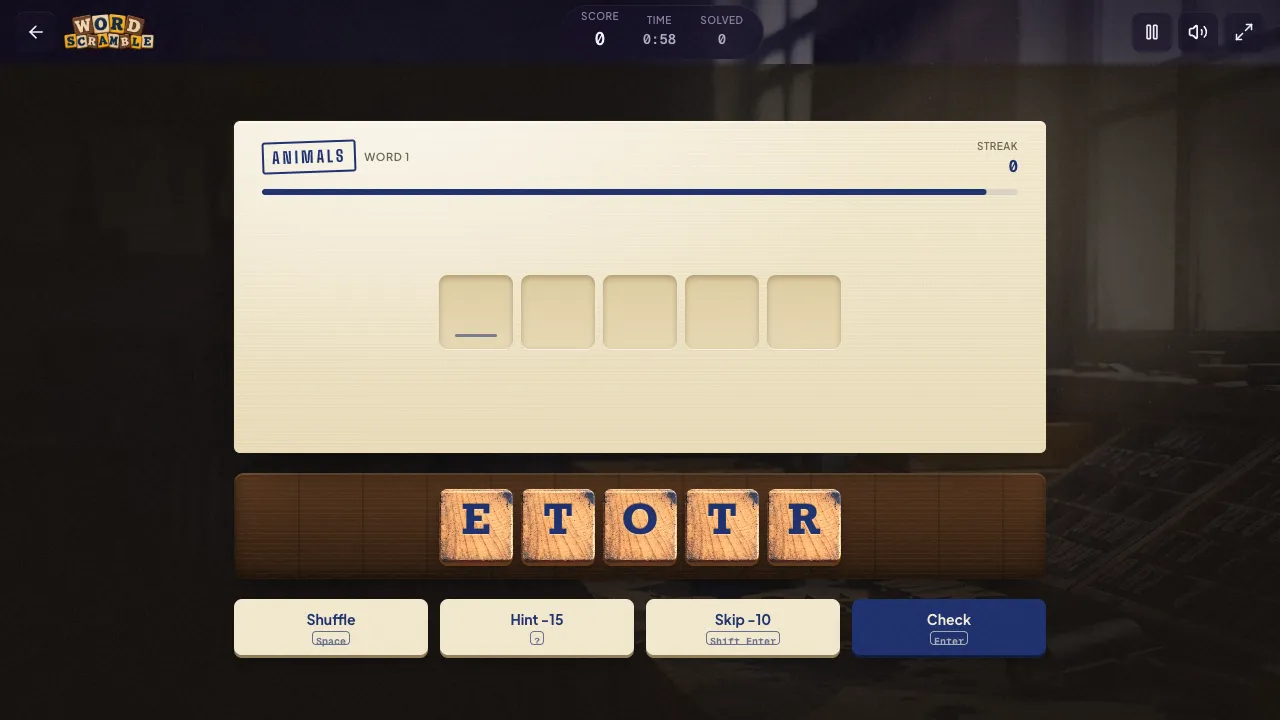 word scramble gameplay, moment 1